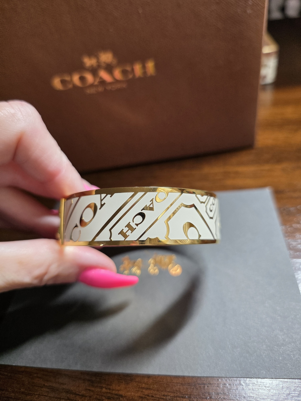 COACH White & Gold Signature Enamel Bangle